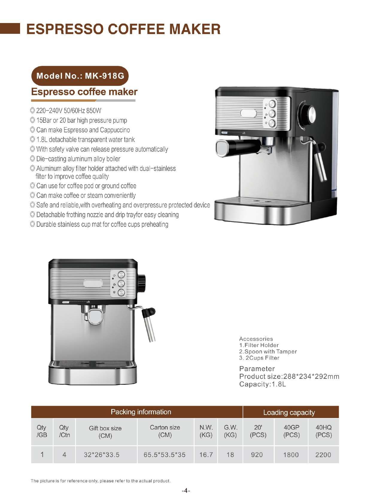 MK-918G Stainless Espresso